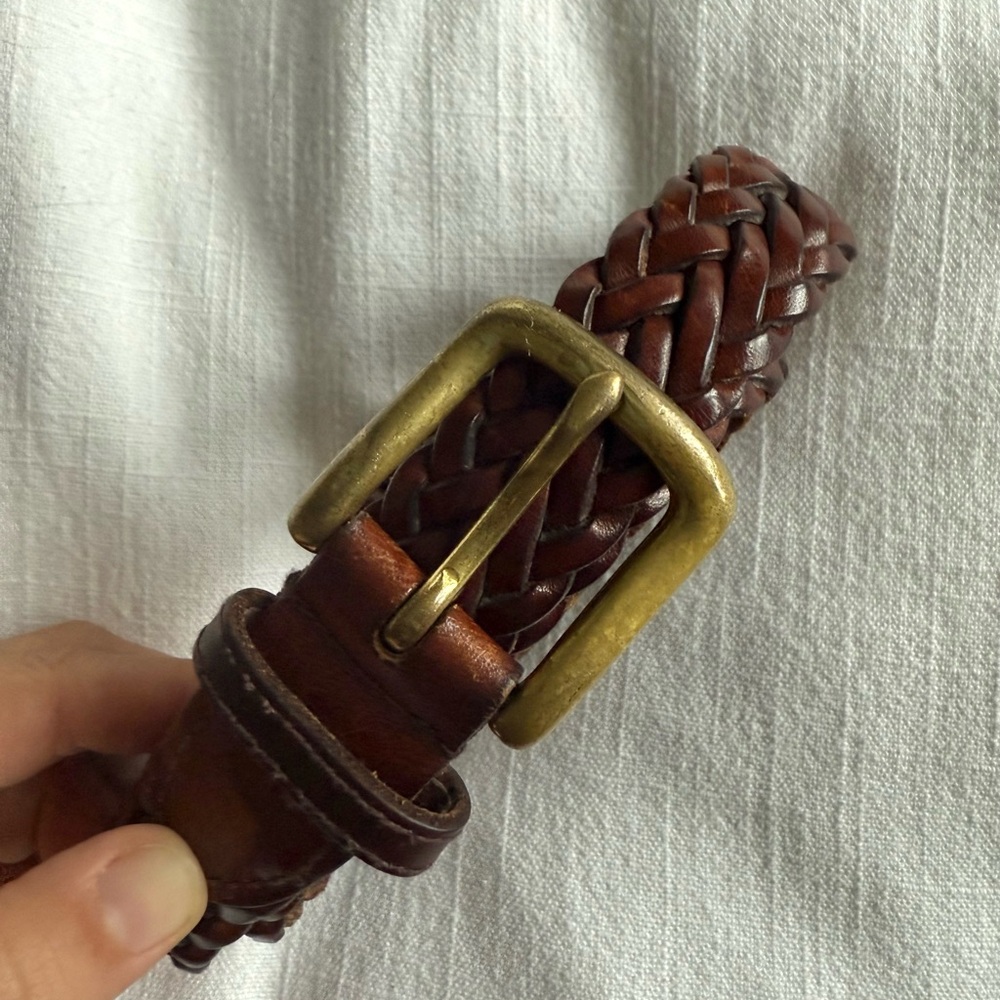 Braided Leather Belt with Brass Buckle